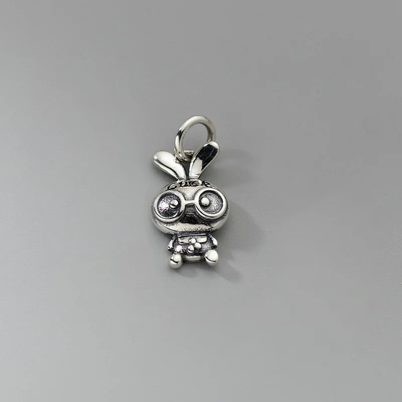 TrustDavis 925 Sterling Thai Silver Rabbit Glasses Pendant Necklace DIY Jewelry