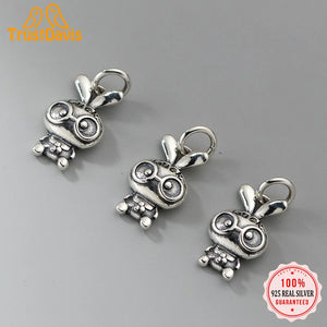 TrustDavis 925 Sterling Thai Silver Rabbit Glasses Pendant Necklace DIY Jewelry