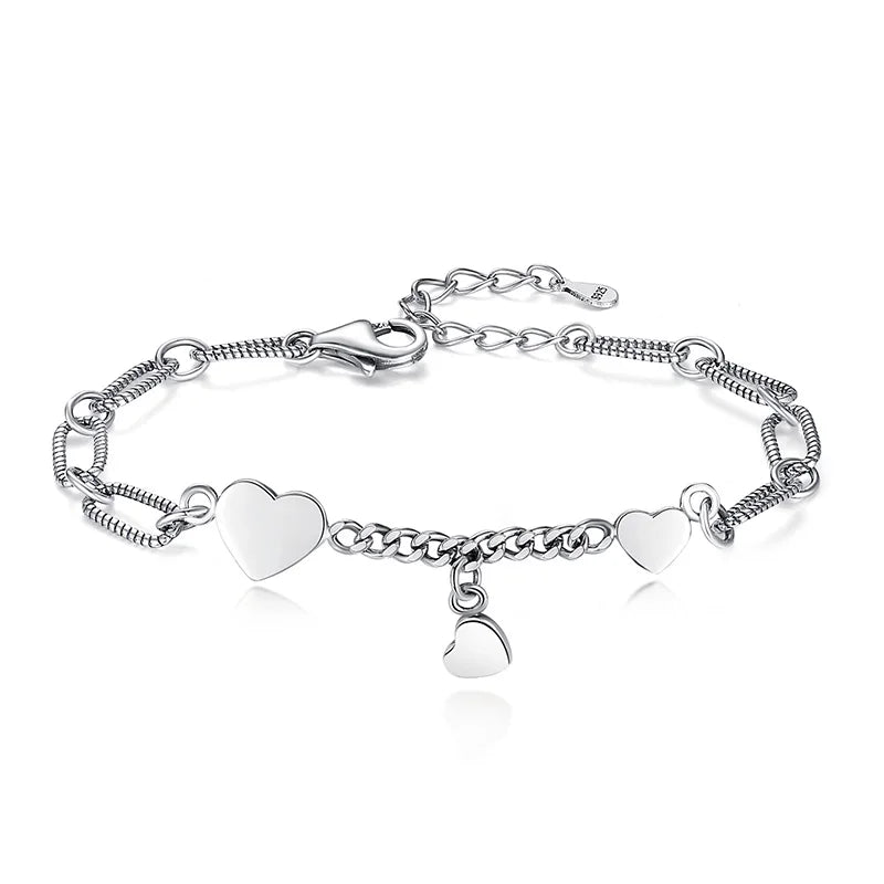 Davis 925 Sterling Silver Heart Chain Bracelet For Women Wedding Party
