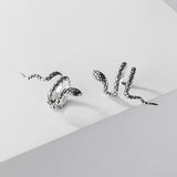 Real 925 Sterling Thai Silver Snake Ear Cuff Clip Earrings For Women