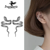 Real 925 Sterling Thai Silver Snake Ear Cuff Clip Earrings For Women