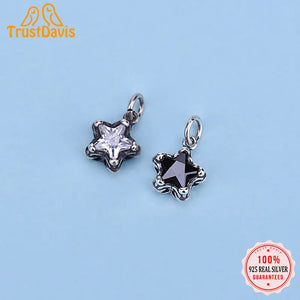 TrustDavis Real 925 Sterling Silver Star CZ Charm Pendant DIY Accessories