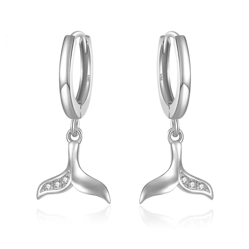 925 Silver Mermaid Tail CZ Hoop Earring Women Gift DA554
