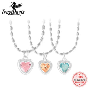 TrustDavis S925 Sterling Silver Zircon Heart Pendant Necklace