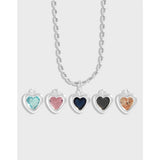 TrustDavis S925 Sterling Silver Zircon Heart Pendant Necklace