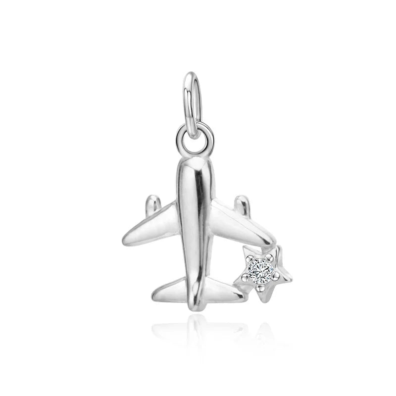 TrustDavis S925 Silver Aircraft CZ Charms Pendant DIY Jewelry HY300