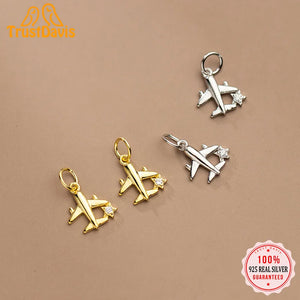 TrustDavis S925 Silver Aircraft CZ Charms Pendant DIY Jewelry HY300