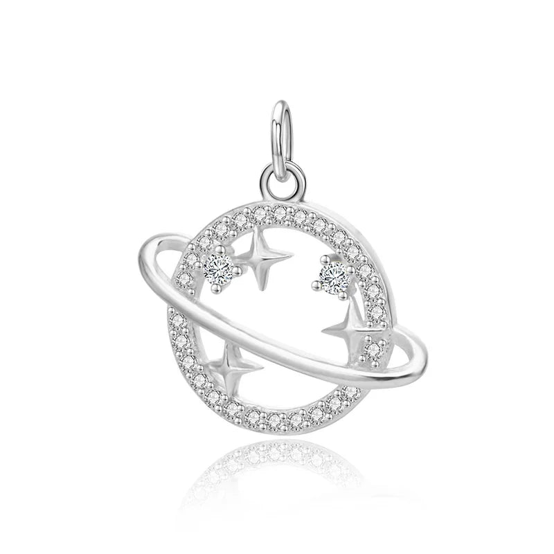 Davis Sterling Silver Star Planet CZ Charms Pendant DIY Jewelry