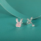 TrustDavis S999 Silver Rabbit Moonstone Stud Earrings for Girls
