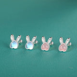 TrustDavis S999 Silver Rabbit Moonstone Stud Earrings for Girls