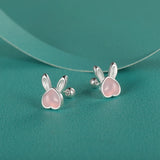 TrustDavis S999 Silver Rabbit Moonstone Stud Earrings for Girls