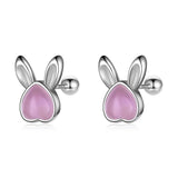 TrustDavis S999 Silver Rabbit Moonstone Stud Earrings for Girls