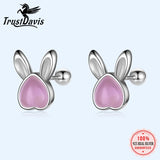 TrustDavis S999 Silver Rabbit Moonstone Stud Earrings for Girls