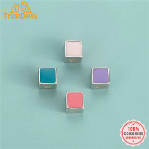 TrustDavis Sterling Silver Geometric Square Bracelet Necklace Beads DIY Jewelry