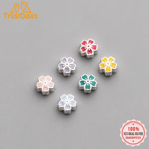 TrustDavis Sterling Silver Colorful Flower Bead Charm DIY Jewelry DZ795