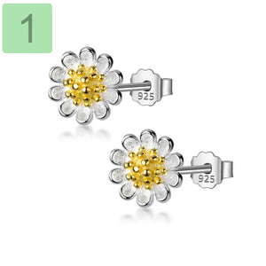 Davis Sterling Silver Flower Charm Stud Earrings for Women