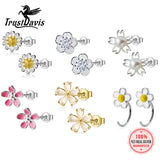 Davis Sterling Silver Flower Charm Stud Earrings for Women