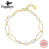 TrustDavis S925 Silver Baroque Pearl Bracelet Women Party Gift K044