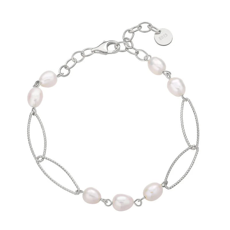 TrustDavis S925 Silver Baroque Pearl Bracelet Women Party Gift K044