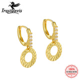 TrustDavis S925 Silver Drop Earrings Hollow Round Beads Set Zircon Women