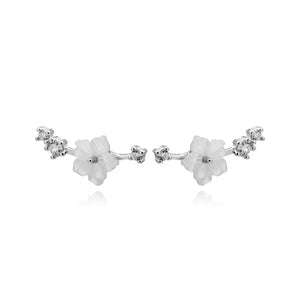 TrustDavis S925 Shell Flower CZ Stud Earring Wedding Party