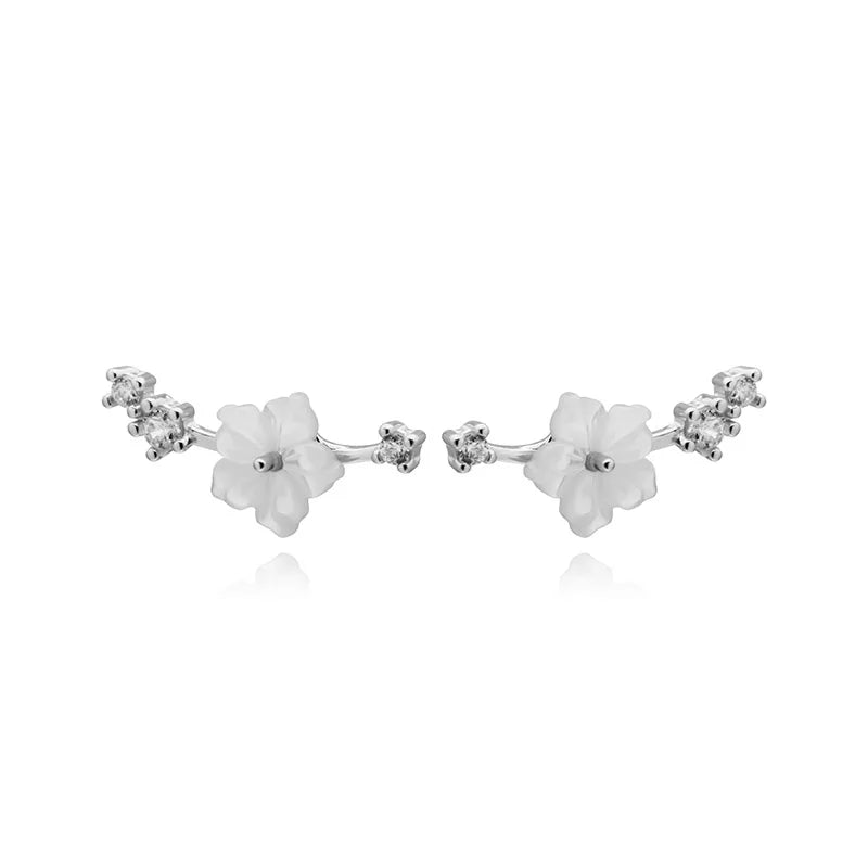 TrustDavis S925 Shell Flower CZ Stud Earring Wedding Party
