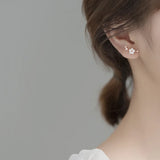 TrustDavis S925 Shell Flower CZ Stud Earring Wedding Party