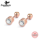925 Silver Screw Stud Earrings Zircon Girls Birthday Gift