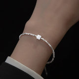 TrustDavis 925 Silver Green Stone Chain Bracelet for Daughter Girl