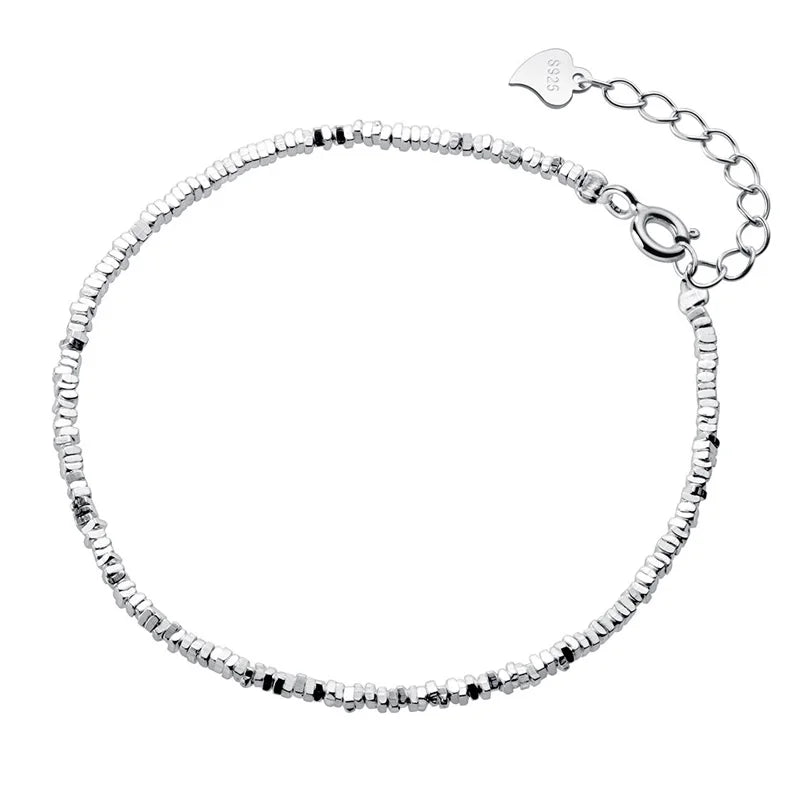 TrustDavis 925 Silver Green Stone Chain Bracelet for Daughter Girl