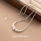 TrustDavis Women 925 Solid Silver Synthetic Pearls Necklace Birthday Gift