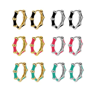 TrustDavis 925 Silver Hoop Earring Enamel Bamboo Gift For Girls - DF026