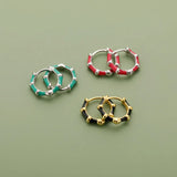 TrustDavis 925 Silver Hoop Earring Enamel Bamboo Gift For Girls - DF026