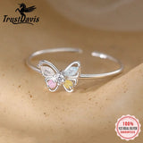 TrustDavis 925 Silver Butterfly Zircon Ring Daddy's Girl Mom Daughter Birthday