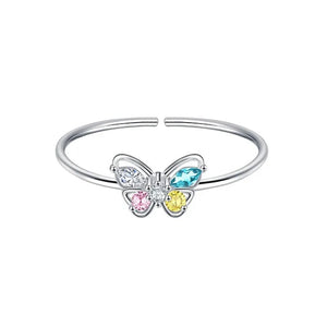 TrustDavis 925 Silver Butterfly Zircon Ring Daddy's Girl Mom Daughter Birthday