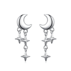 925 Sterling Silver Moon Star Stud Earrings for Daughter Girl