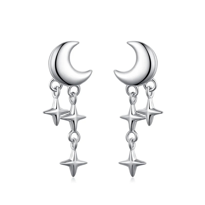 925 Sterling Silver Moon Star Stud Earrings for Daughter Girl