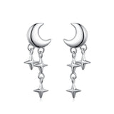 925 Sterling Silver Moon Star Stud Earrings for Daughter Girl