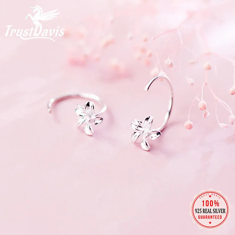 TrustDavis 925 Sterling Silver Flower Stud Earrings 16mm Width Girls Kids Gift