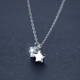 TrustDavis 925 Silver Star Zircon Pendant Short Necklace
