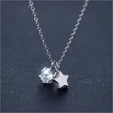 TrustDavis 925 Silver Star Zircon Pendant Short Necklace