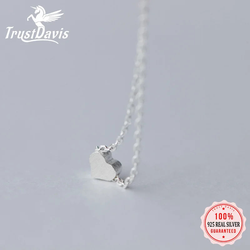 TrustDavis 925 Silver Heart Pendant Necklace for Women