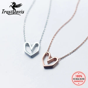 TrustDavis 925 Sterling Silver Heart Pendant Short Necklace