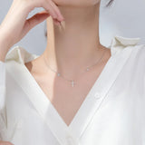 TrustDavis 925 Silver CZ Cross Heart Star Pendant Short Necklace For Women Girls