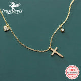 TrustDavis 925 Silver CZ Cross Heart Star Pendant Short Necklace For Women Girls