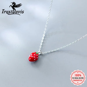 TrustDavis 925 Silver Strawberry Pendant Necklace Gift