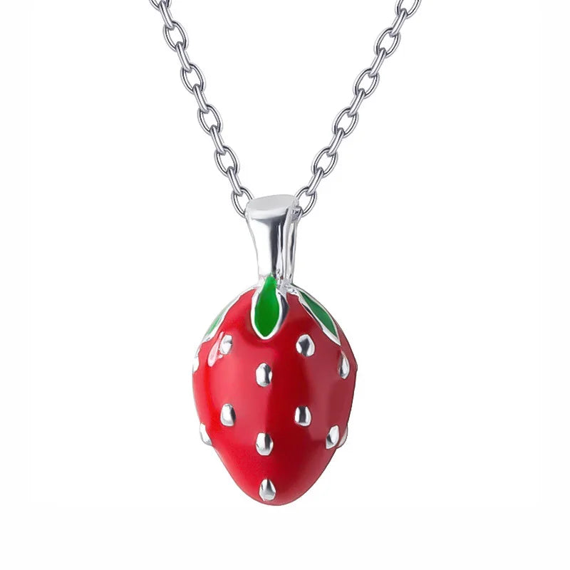 TrustDavis 925 Silver Strawberry Pendant Necklace Gift