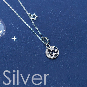 TrustDavis 925 Sterling Silver Moon&Stars CZ Pendant Necklace