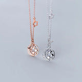 TrustDavis 925 Sterling Silver Moon&Stars CZ Pendant Necklace