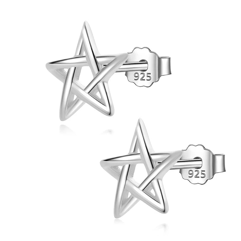 TrustDavis 925 Silver Tiny Hollow Star Stud Earrings